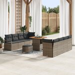 Canapé de jardin 11 pièces vidaXL avec coussins gris en poly rattan acacia