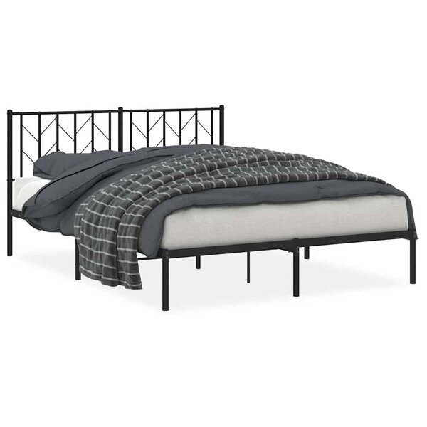 vidaXL Cadre de lit métal sans matelas avec tête de lit noir 150x200cm