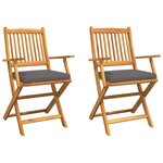 vidaXL Chaise pliante avec coussin 2 Pièces Marron Bois d'acacia massif