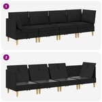 vidaXL Canapé modulaire avec rangement 4 Pièces Noir Tissu