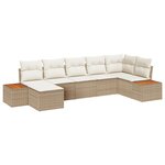 Canapé de Jardin 7 Pièces avec Coussins Beige Poly Rattan Acacia
