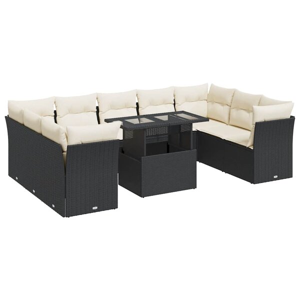 vidaXL Salon de jardin 10 Pièces avec coussins noir résine tressée