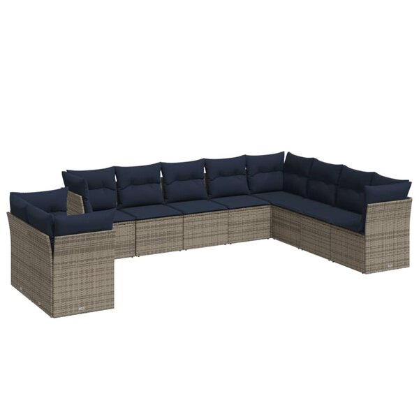 vidaXL Salon de jardin 10 Pièces avec coussins gris résine tressée