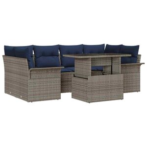 vidaXL Ensemble de canapé de jardin avec coussin 7 Pièces Gris Poly rotin