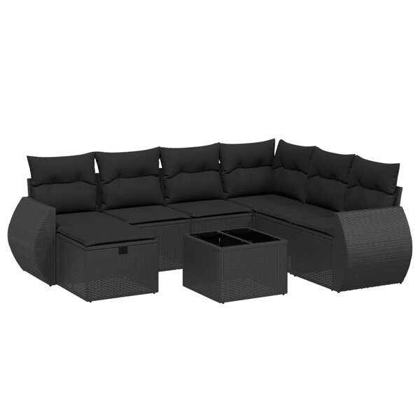 vidaXL Salon de jardin 8 Pièces avec coussins noir résine tressée