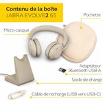 Jabra evolve2 65 casque pc sans fil avec station de charge - casque audio certifié uc anti-bruit avec batterie longue durée - ad