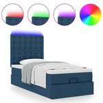 vidaXL Lit ottoman avec matelas et LED Bleu 90x200 cm Tissu