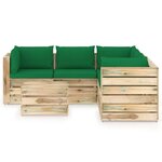 vidaXL Salon de jardin 6 Pièces avec coussins Bois imprégné de vert