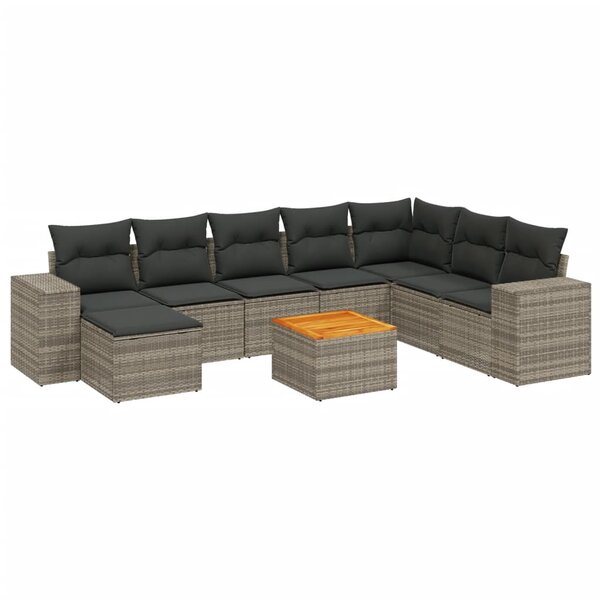 vidaXL Salon de jardin 9 Pièces avec coussins gris résine tressée