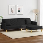 vidaXL Canapé-lit à 2 places et oreillers et repose-pied noir tissu