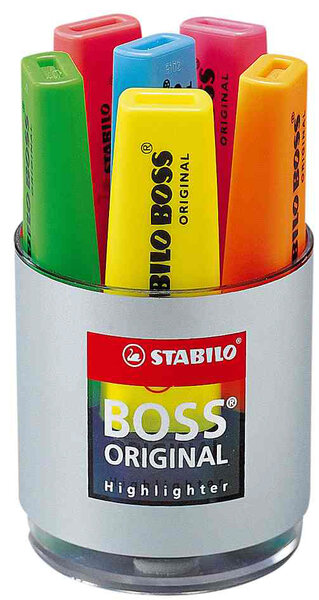 Pot de 6 Surligneurs BOSS ORIGINAL Rechargeable Pointe Biseautée 2-5 mm STABILO