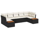vidaXL Ensemble de canapé de jardin avec coussin 7 Pièces Noir Poly rotin