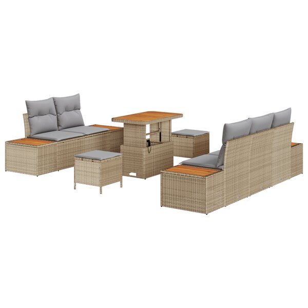 vidaXL Ensemble de jardin 8 pièces en poly rotin et acacia avec coussins beige