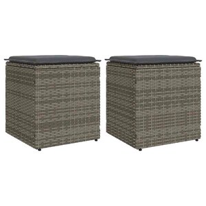vidaXL Tabourets jardin coussins lot de 2 gris 40x40x43 cm poly rotin