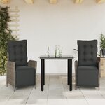 vidaXL Ensemble à manger de jardin 3 Pièces coussins gris résine tressée