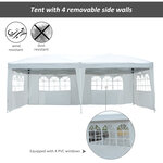 Tonnelle pliante - tente de réception - 3 x 6 m - pavillon chapiteau barnum - 3 cotés démontables - piquets d'ancrage au sol + sac de transport inclus blanc