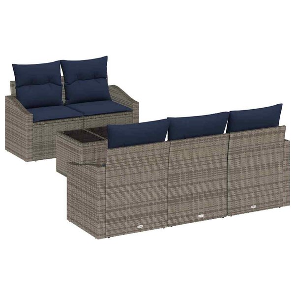 vidaXL Ensemble de canapé de jardin avec coussin 6 Pièces Gris et marine