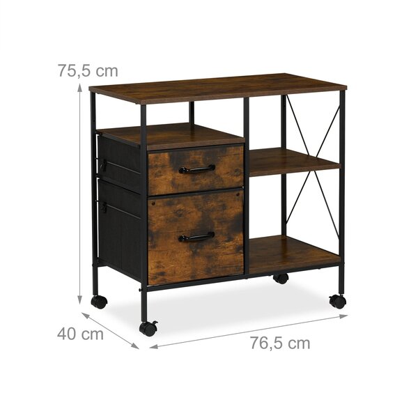 Caisson mobile à roulettes bureau espace de rangement 80 x 40 x 75 cm pratique style industriel en métal noir 13_0017193