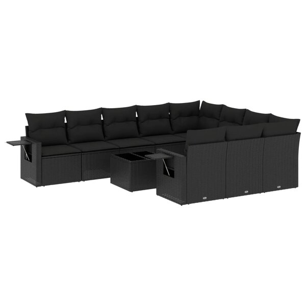 vidaXL Salon de jardin 11 Pièces avec coussins noir résine tressée