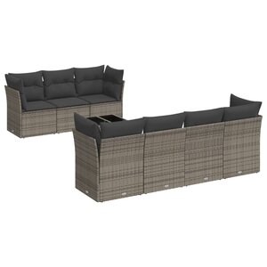 vidaXL Salon de jardin 8 Pièces avec coussins gris résine tressée
