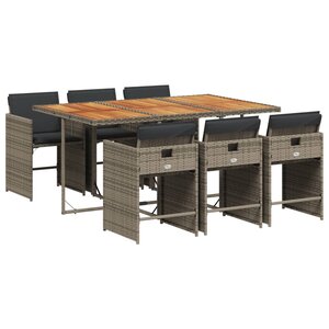 vidaXL Ensemble à manger de jardin et coussins 7 Pièces gris rotin