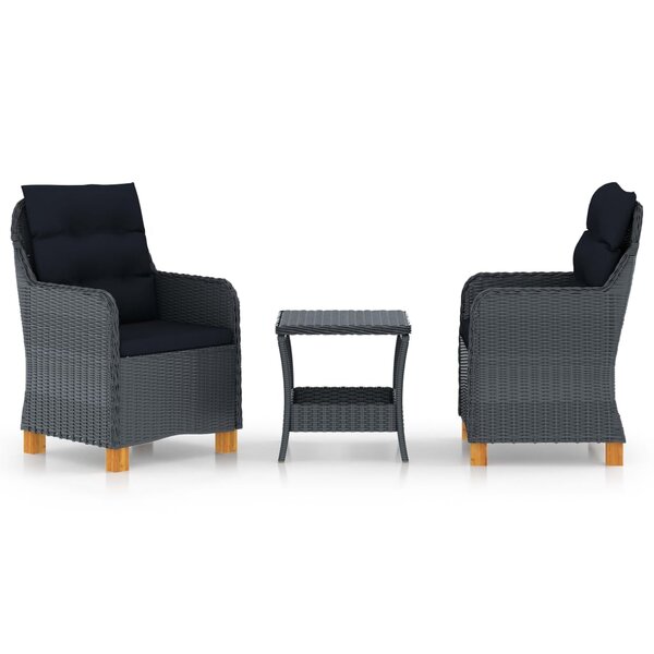 vidaXL Salon de jardin 3 Pièces avec coussins résine tressée gris foncé