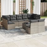 vidaXL Salon de jardin avec coussins 10 Pièces gris résine tressée
