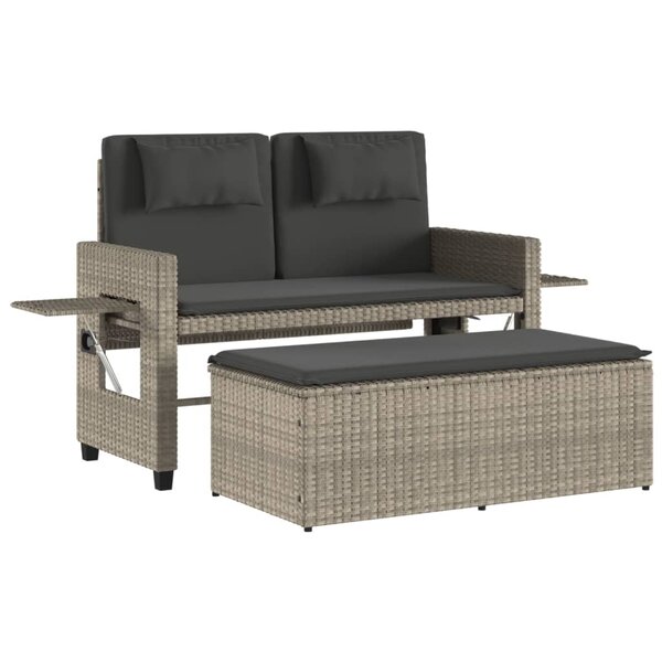 vidaXL Banc inclinable de jardin et coussins gris clair résine tressée