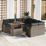 Ensemble de Canapés de Jardin de 9 pièces avec Coussins Gris en Rattan Poly Acacia