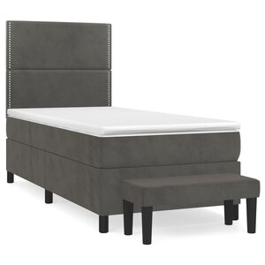 vidaXL Sommier à lattes de lit et matelas Gris foncé 90x200 cm Velours