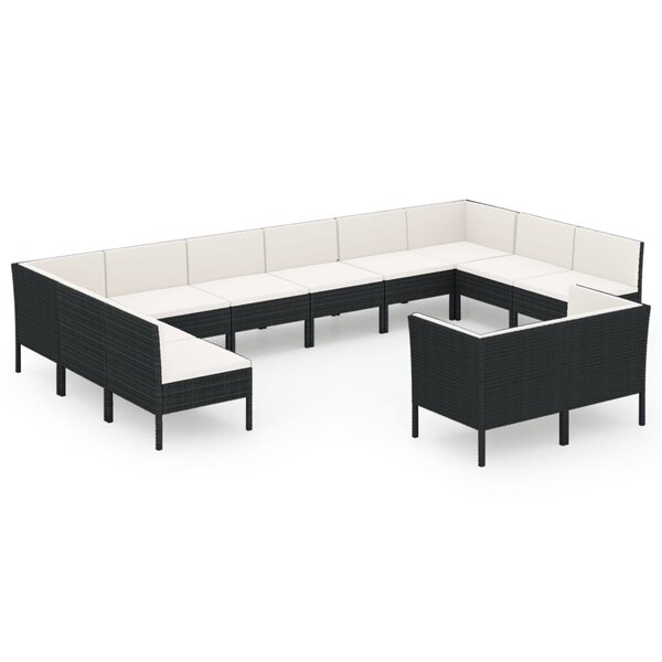 vidaXL Salon de jardin 12 Pièces avec coussins résine tressée noir