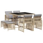 vidaXL Ensemble à manger de jardin et coussins 9 Pièces beige Poly rotin