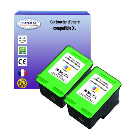 2 Cartouches compatibles avec HP PhotoSmart C3180, C4173, C4180, C4183, C4190, C4193, C4194 remplace HP 342 (C9361EE) Couleur 18ml - T3AZUR