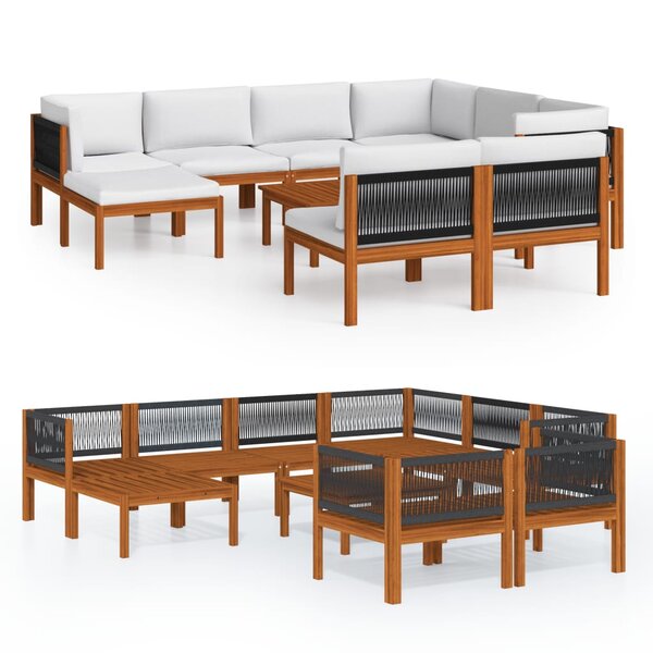 vidaXL Salon de jardin 10 Pièces avec coussins Crème Bois d'acacia solide