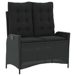 vidaXL Banc inclinable de jardin avec coussins noir résine tressée