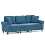vidaXL Canapé 3 places avec oreillers décoratifs bleu 180 cm velours