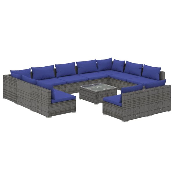 vidaXL Salon de jardin 12 Pièces avec coussins Gris Résine tressée