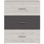 Commode Adria 3 tiroirs chêne cendré / Gris uni 75 x 41 x hauteur 90 cm