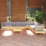 vidaXL Salon de jardin 10 Pièces avec coussins gris Bois de pin solide