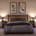 vidaXL Armoires de chevet et lumières LED 2 Pièces chêne fumé