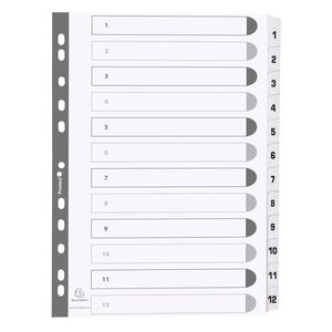 Intercalaires Imprimés À Touches Plastifiées - 12 Touches 1 À 12 - A4 - Blanc - X 25 - Exacompta