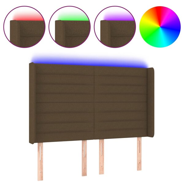 vidaXL Tête de lit à LED Marron foncé 147x16x118/128 cm Tissu