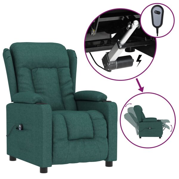vidaXL Fauteuil inclinable électrique Vert foncé Tissu