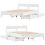 vidaXL Cadre de lit sans matelas blanc 135x190 cm bois de pin massif