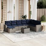 vidaXL Salon de jardin 9 Pièces avec coussins gris résine tressée