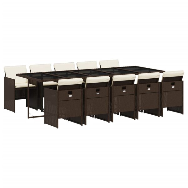 vidaXL Ensemble à manger de jardin et coussins 11 Pièces marron rotin