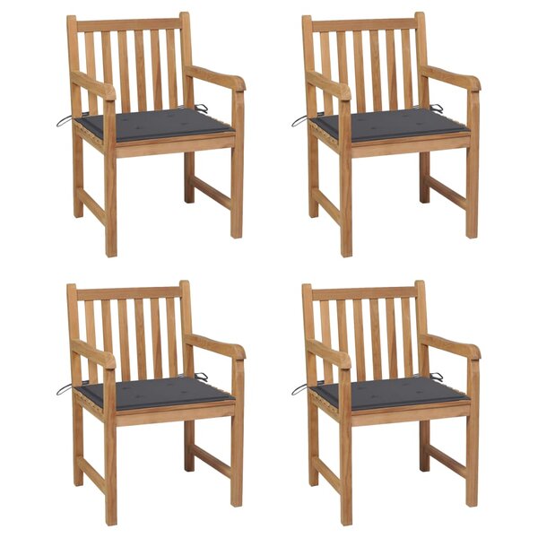 vidaXL Chaises de jardin lot de 4 avec coussins anthracite Teck solide
