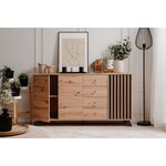 Buffet salle à manger MEDAN - chêne artisan et anthracite - 3 portes + 4 tiroirs - 160 x 85 x 40 cm