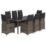 vidaXL Ensemble de bistro de jardin 9 Pièces coussins gris poly rotin
