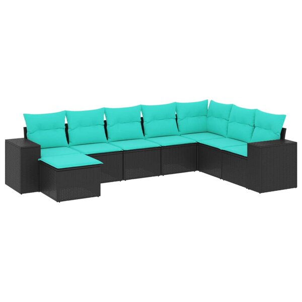 vidaXL Salon de jardin 8 Pièces avec coussins noir résine tressée
